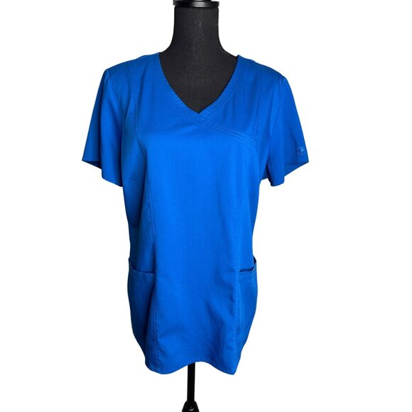 Healing Hands Purple Label Women's Blue Jordan Two Pocket Mock Wrap Scrub Top XL - Picture 1 of 13